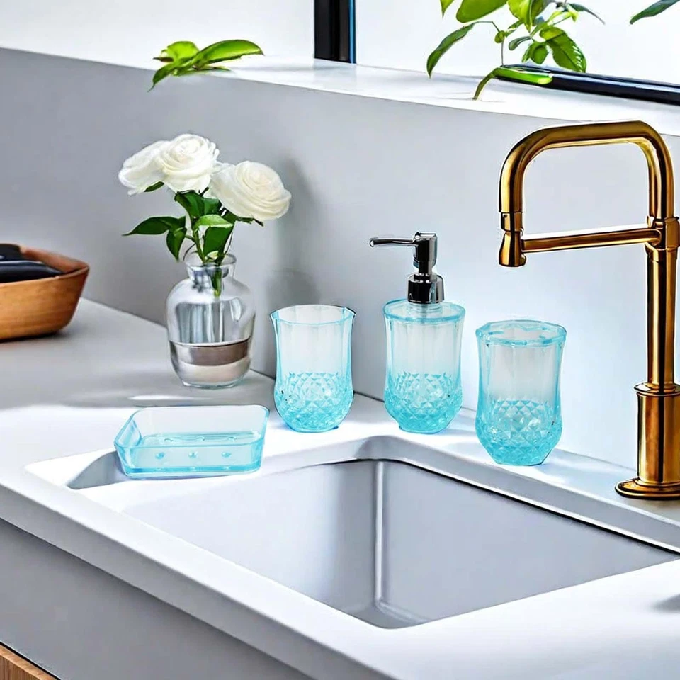 4 Piezas Dispensador de Jabón Moderno Soporte de Cepillo de Dientes para Tocador Encimera Hotel Foto 1 de 1