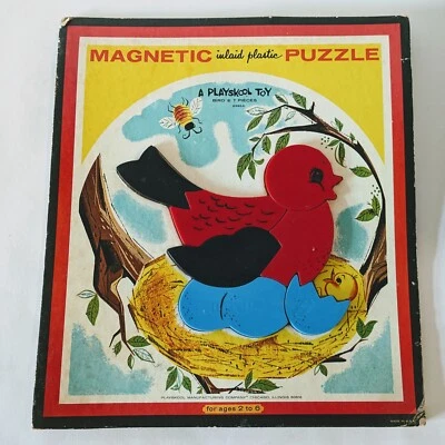 quebra-cabeça magnético vintage ninho de pássaro da playkool - Imagem 1 de 4