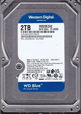 WD20EZAZ-22L9GB0 s/n: WXC2A5 JUL/2021 R/N: 810011 2TB SATA 3.5" WESTERN DIGITAL - Image 1 of 4