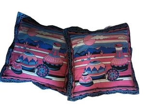 Menge 2 Vintage handgefertigte mexikanische aztekische Keramik Boho Akzent Kissen 16" x 16"  - Bild 1 von 6