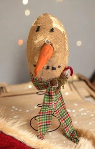 Folk Art Christmas Snowman head on spring handmade decor primitive rustic OOAK - Picture 1 of 6