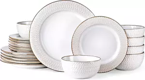 Ceramic Dinnerware Sets, Embossed Elegant Stoneware Plates and Bowls Sets, House - Picture 1 of 8