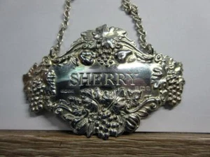 Vintage SOLID SILVER Georgian Design 'SHERRY' DECANTER LABEL ON CHAIN - Picture 1 of 4