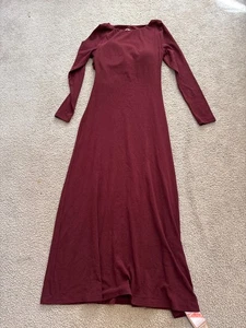 NUEVO CON ETIQUETAS OGL Vestido Midi Térmico Acanalado Rojo Oscuro Cuello Barco Calce Ajustado Talla Pequeña S Nuevo con Etiquetas - Imagen 1 de 5