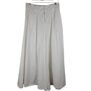 Culotte femme coton blanc jambes larges pantalon plissé taille haute L baggy côtier  - Photo 1/18