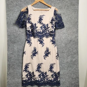 Review Dress Womens Size 8 Blue Beige Lace Sheath Party Cocktail Event - Picture 1 of 13