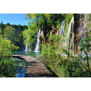 Fotomurale-TESSUTO NON TESSUTO-CASCATA-(C11845)-Carta da parati-su misura-ponte foresta laghetto valle XXL - Foto 1 di 8