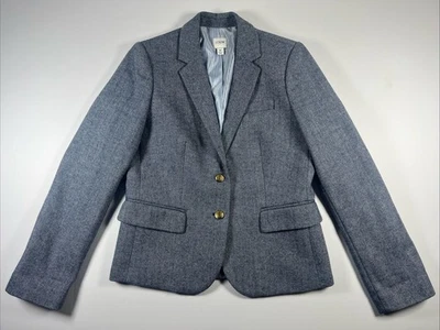 J.Crew Herringbone Wool-blend Schoolboy Blazer Women Size 6 Blue White - Image 1 of 4
