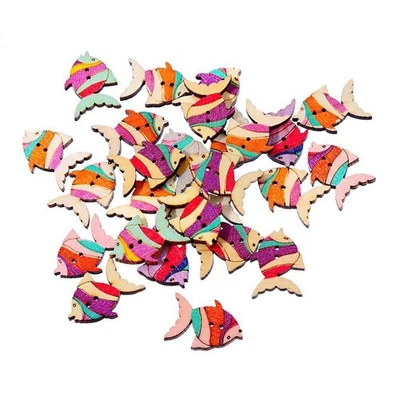  50 Pcs Fish Shape Buttons Wooden Fish-shaped Sewing Scrapbooking Crafts DIY - Image 1 of 2