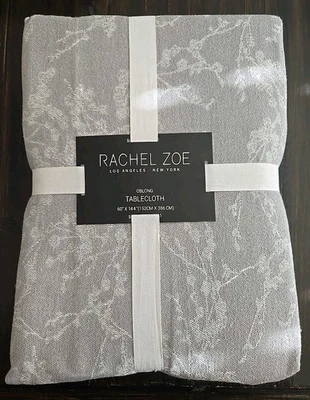 Rachel Zoe Winter Berries Oblong Tablecloth 60" X 144" Light Gray White Shimmery - Image 1 of 4