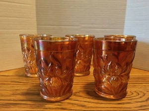 Set Of 5 Iris Design Marigold Color Carnival Drinking Glasses 8 Oz - Picture 1 of 4