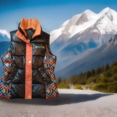 Vintage Coogi Australia Women's vest Sz M Black Logo Multicolor Zip Y2k Ski Bum - Image 1 of 4