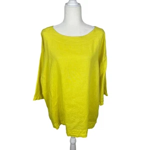 Bryn Walker 100% Linen Tunic Top Lagenlook Boho Colorful Yellow Size Medium - Picture 1 of 15