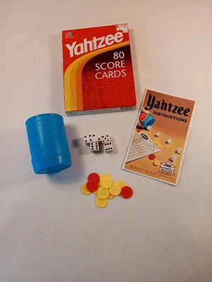 Vtg.Yahtzee Replacement Parts: Cup, 5 Dice, Chips, Manual,& Sealed Score Cards - Image 1 of 4