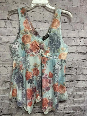 Camiseta sin mangas Harley Davidson azul rosa rosas floral talla pequeña encaje  Foto 1 de 4