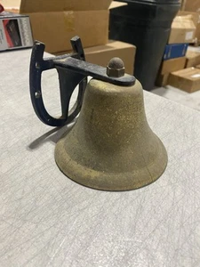Vintage Brass Garden Bell 6" With Cast Iron Horseshoe Hanging Bevin Equestrian - Picture 1 of 6