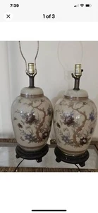Vintage Set of 2 Asian Chinoiserie Ginger Jar Table Lamps - Picture 1 of 14