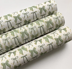 PACK 3 SAGE GREEN COQUETTE BOWS CANVAS PRINTED FABRIC SHEET TO MAKE HAIR BOWS - Picture 1 of 1