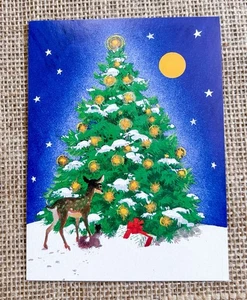 George Shedd Árbol de Navidad Ciervo Ardilla Invierno Vacaciones Tarjeta Enmarcable - Imagen 1 de 5