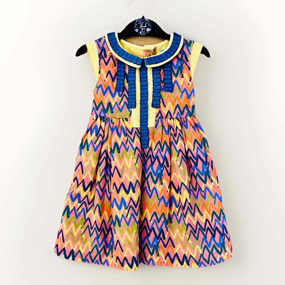 Bebé Niña 18-24 Meses Vestido Conjunto Verano Amarillo Azul Ropa Algodón Conjunto Forrado Foto 1 de 4