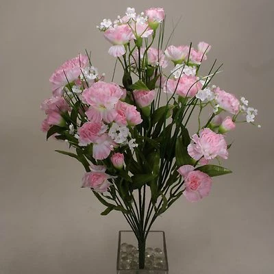 20" Carnation Bush X14 W/ Baby BreathSilk Flowers Wedding Pink #00203743030 - Image 1 of 2