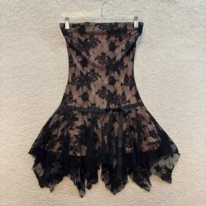 Y2K Vintage Strapless Mini Dress Small Black Lace Goth Fairy Grunge Whimsigoth - Picture 1 of 11