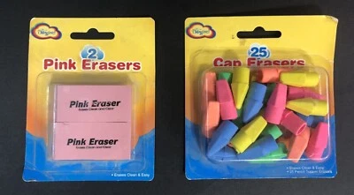 Vintage Erasers 25 Pencil Cap & 2 Pink Erasers - IMagine Brand - NEW - Image 1 of 4