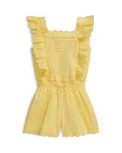 Polo Ralph Lauren Eyelet Scalloped Romper Girls' 6 Banana Peel Button Closure~ - Picture 1 of 14