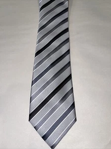 Geoffrey Beene Krawatte schwarz grau gestreift, Polyester, schmal - Bild 1 von 7