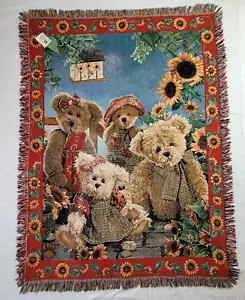 Boyds Bears Sunflower Tapestry Cotton Throw Blanket 51x68 Bear Family Garden - Picture 1 of 9