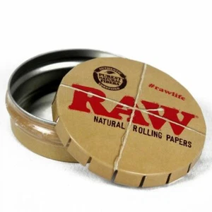 RAW Classic Small Metal Round Pop Top Metal Press Tin Portable Ashtray Pill Box - Picture 1 of 2