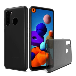 For Samsung A21 Solid Black Opaque Slim TPU Case Cover BLACK - Picture 1 of 1