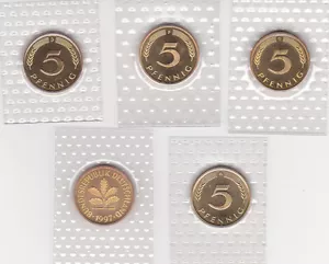 BRD 5 Pfennig in Stempelglanz und Folie (Wählen Sie zwischen 1974 -2001 ) - Bild 1 von 1