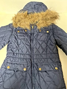 SO Girl Youth Girls Faux Fur Detachable Hooded Coat; Navy - Medium - Picture 1 of 4