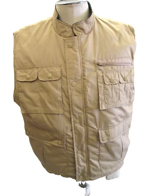 Lumber Jack Lined Hunting Vest Men's Large Tan Full Zip Overlap Snaps Pockets - Image 1 of 4