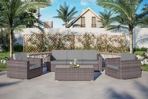 Multi Grey with Grey Cushion 6 Piece Wicker Rattan Outdoor Lounge Set - Picture 1 of 1