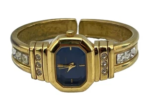 Orologio da polso Pierre Jacquard tono oro strass cinturino metallo quadrante blu ottagonale - Foto 1 di 7