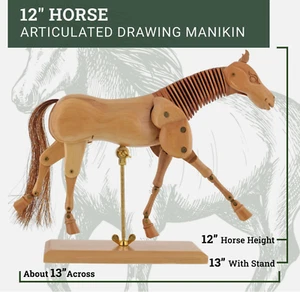 NEW US Art Supply 12" Wood Horse Articulated Manikin - Picture 1 of 5