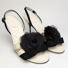 Chanel Cc Leather Ankle Strap Black With White Camellia Flower