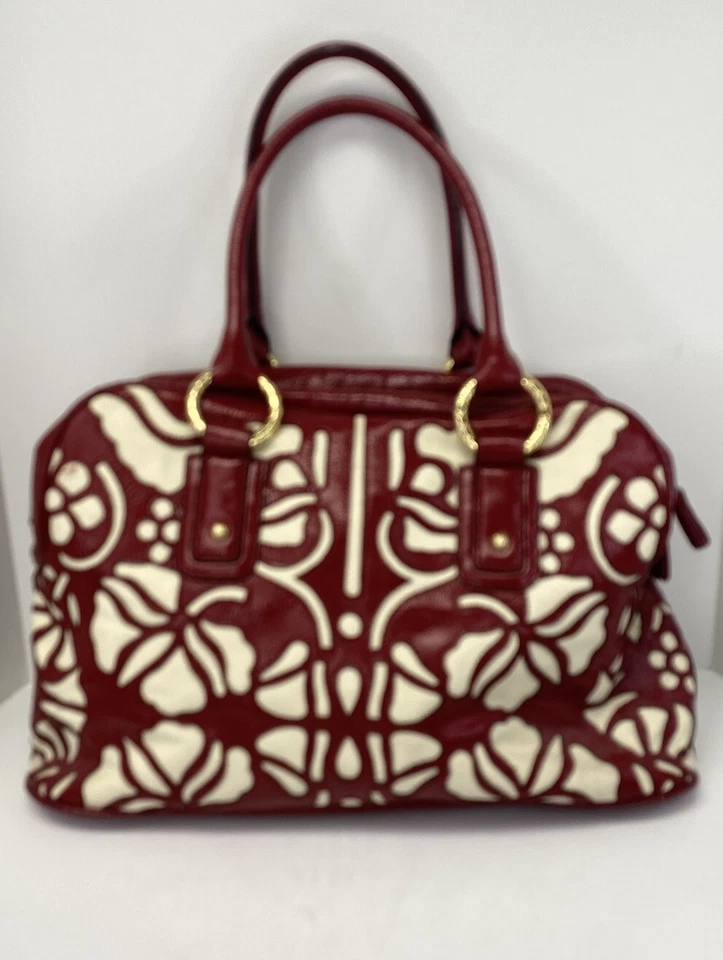 Cartera grande Antonio Melani roja oscura y marfil con doble asa - Usada en Excelente Condición Foto 1 de 4