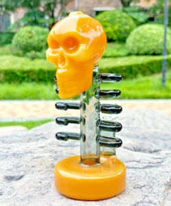 Único Bong de Vidrio Costilla Calavera 8" Pipa de Agua Fumar Pyrex Cachimba Burbujeador con Cuenco - Imagen 1 de 7