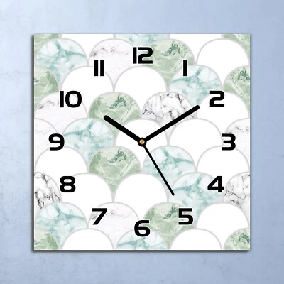 Horloge Murale En Verre moderne Vert Marbre 30x30 - Photo 1/4