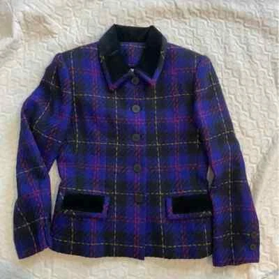 Kasper Company and ASL 电动蓝色 100% 羊毛格子西装外套女式 4P 码保暖 — 第 1/4 张图片