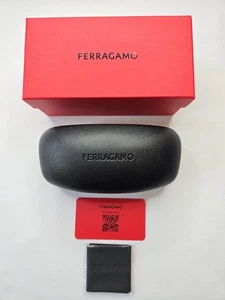 FERRAGAMO LARGE BLACK TEXTURED SUNGLASS CASE w RED BOX CARD & CLEANING CLOTH - Picture 1 of 5