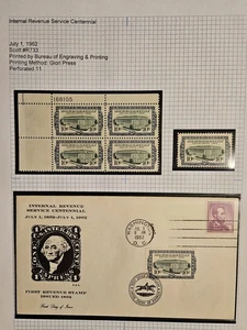UNITED STATES  Scott R733, Single, Plate Block of Four, & First Day Cover - Picture 1 of 4