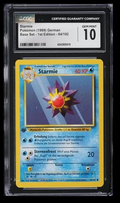 1999 Pokemon Base Set 1st Edition Starmie CGC 10 German #64/102 Vintage - Image 1 of 2
