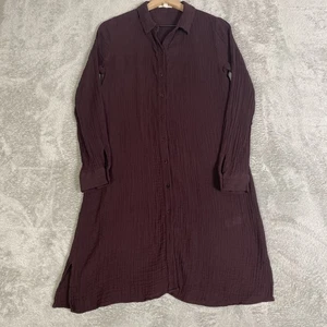Eileen Fisher Dress Women XXS BlackBerry Gauze Organic Cotton Tunic Button Front - Picture 1 of 16