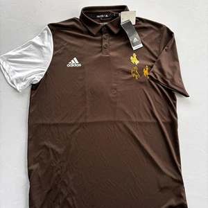 Adidas Wyoming Cowboys Primeblue Polo Shirt Brown White Size L NWT - Picture 1 of 13