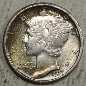 Moneda de diez centavos Mercury 1917-S, elección casi sin circular, buen color 1108-04 - Imagen 1 de 4