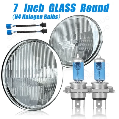 Par de faros redondos de vidrio halógeno de 7 pulgadas para Dodge D100 D200 D300 1976 Concours Foto 1 de 4